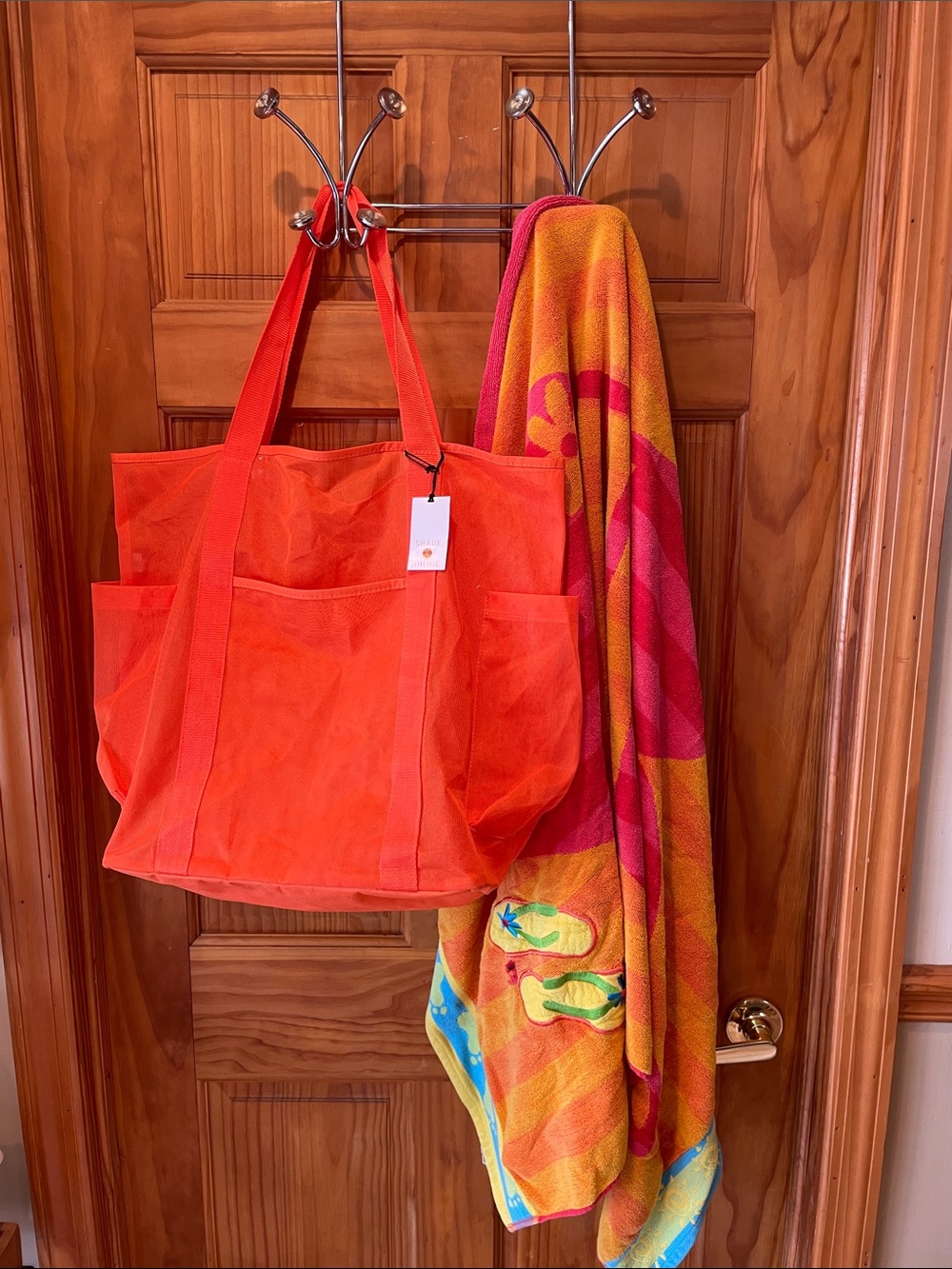 NWT Large Orange Mesh Beach Bag with Large Beach Towel